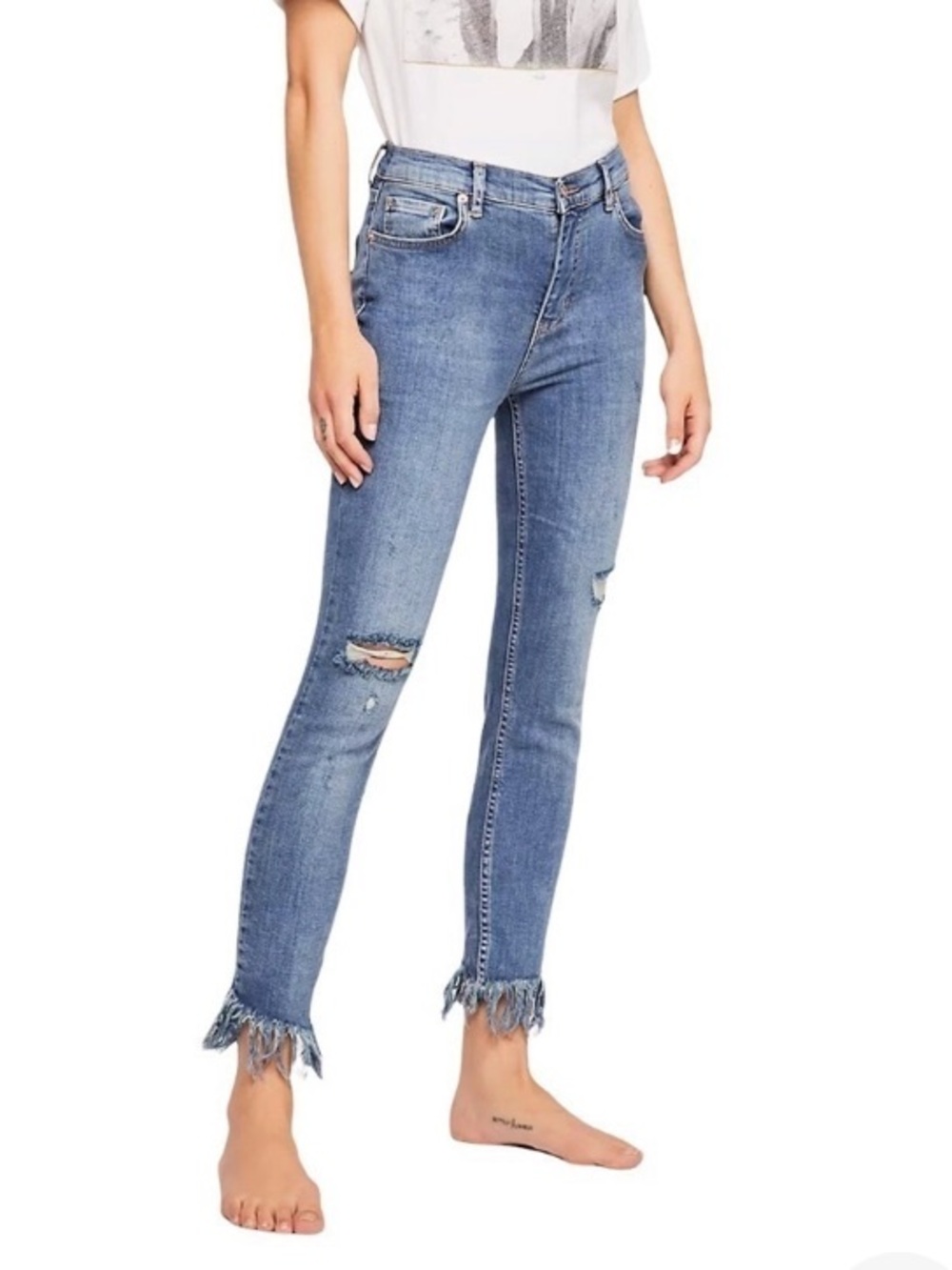 Free People Great Heights Frayed Skinny Jeans Size 24 Raw Hem